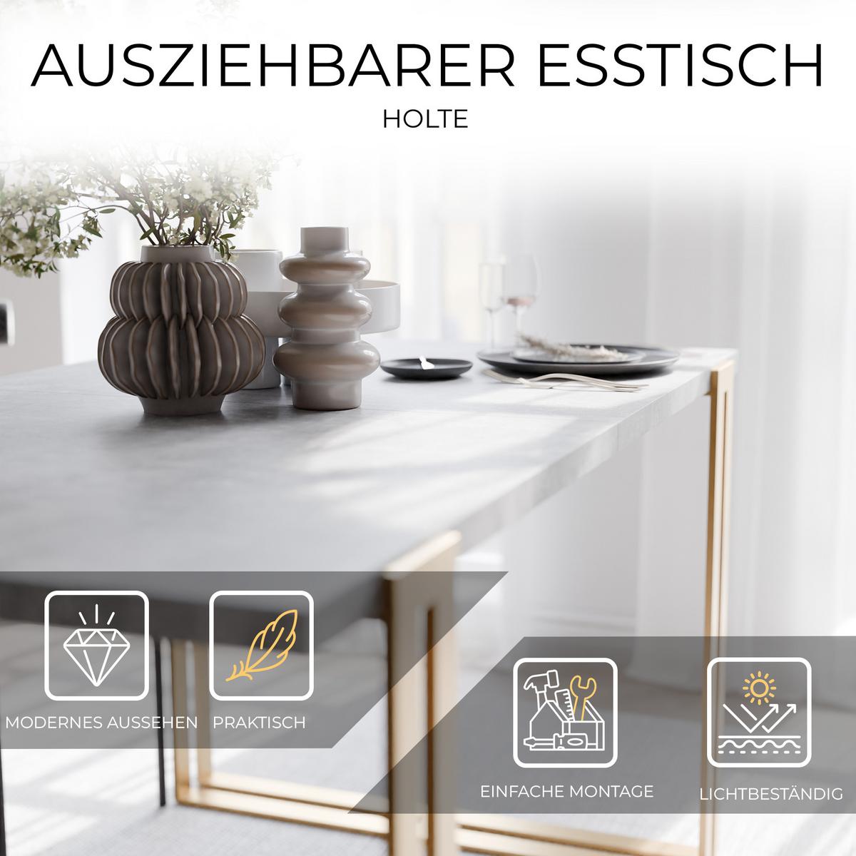 TISCH ausziehbar aus MDF, Grau - Goldfarben/Grau, Holzwerkstoff (120/80/76cm) - Idohome