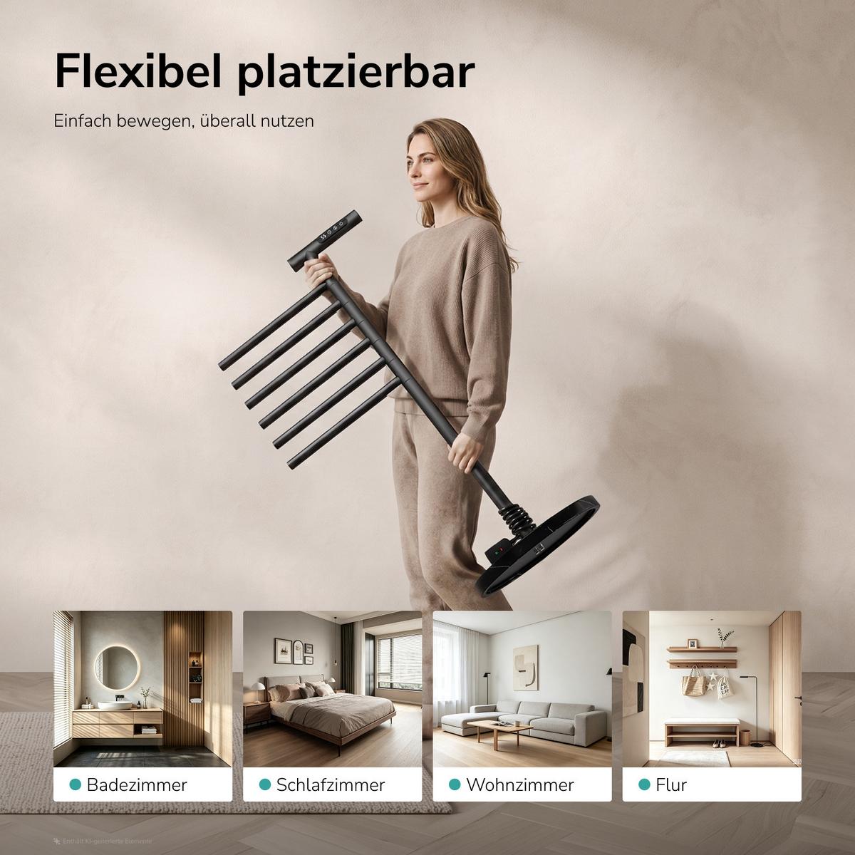 HANDTUCHHEIZKÖRPER elektrisch freistehend 140W - Schwarz, Metall (53.9/100/35cm) - EMKE