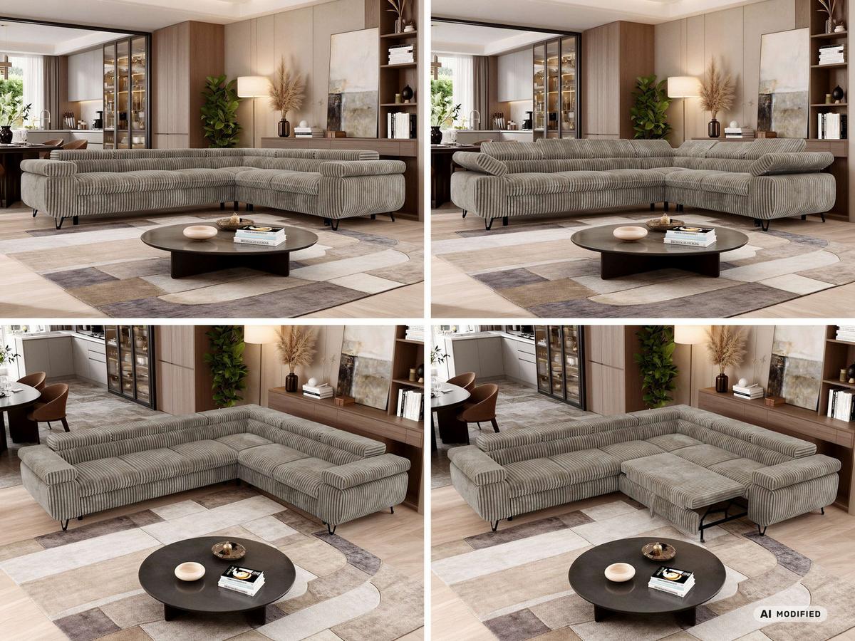 ECKSOFA NORDEN L - Hellbraun Cord - Links Seite - Hellbraun/Schwarz, Textil/Metall (269/329cm) - MKS