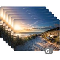 PLATZSETS 6er-Set Sonnenuntergang - Strand - Düne - Gras - Bank Abwaschbar 45x30 cm - Goldfarben, Kunststoff (0.3/45/30cm) - MuchoWow