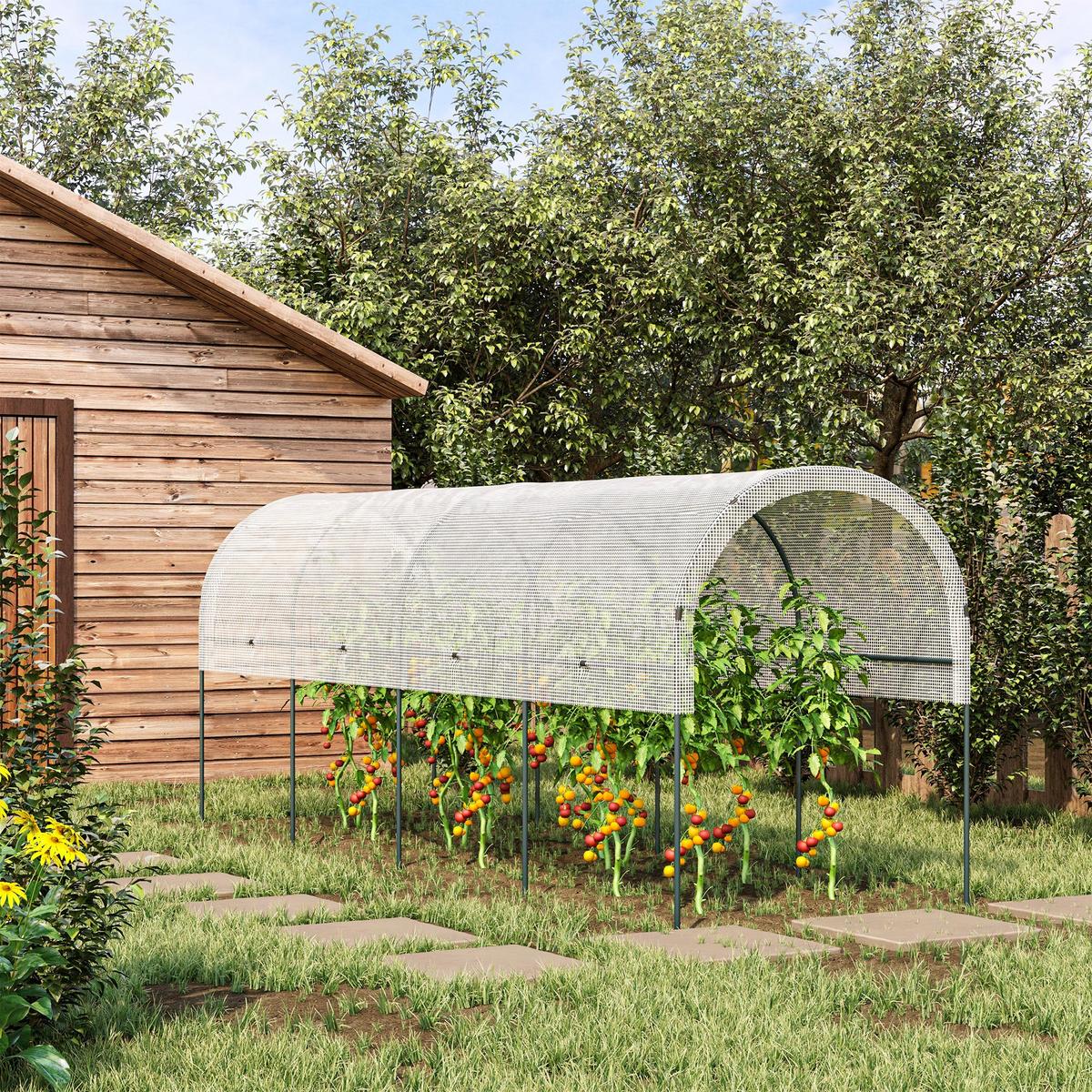 TOMATENGEWÄCHSHAUS, Winddichtes Foliengewächshaus, für Garten Balkon, Stahl, PE, Weiß - Weiß, Kunststoff/Metall (120/170/400cm) - Outsunny