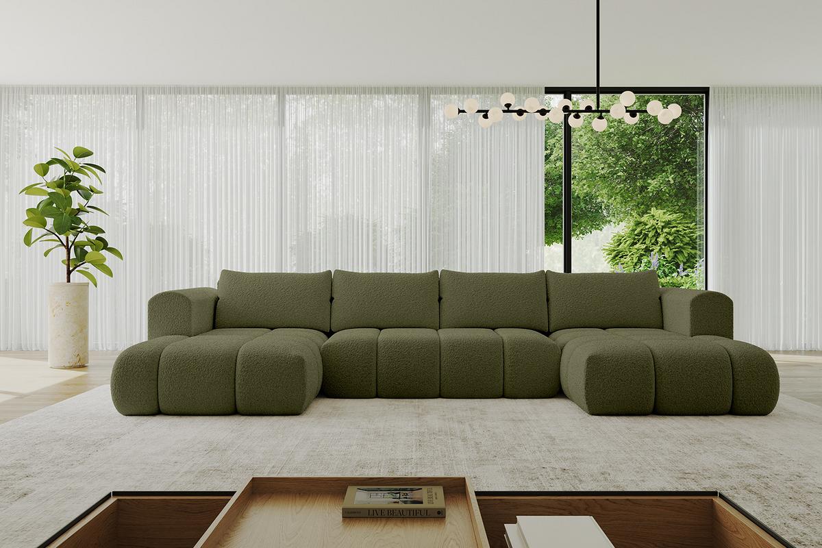 WOHNLANDSCHAFT CLOUD-U 405x185x90 Grün Bouclé - Grün, Holzwerkstoff/Kunststoff (405/90/185cm) - ALTDECOR