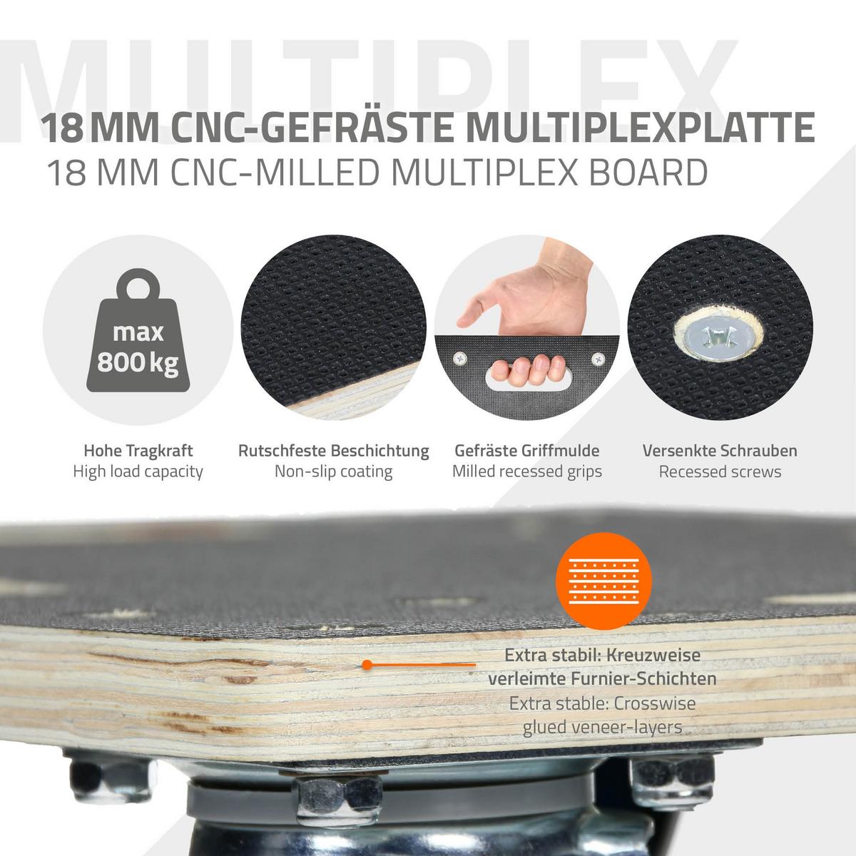 TRANSPORTROLLER 2er Set mit 4 Rollen 35x50 cm Traglast 800kg Siebdruck Holzplatte Black - Anthrazit, Holzwerkstoff (50/35/14.5cm) - ECD-Germany