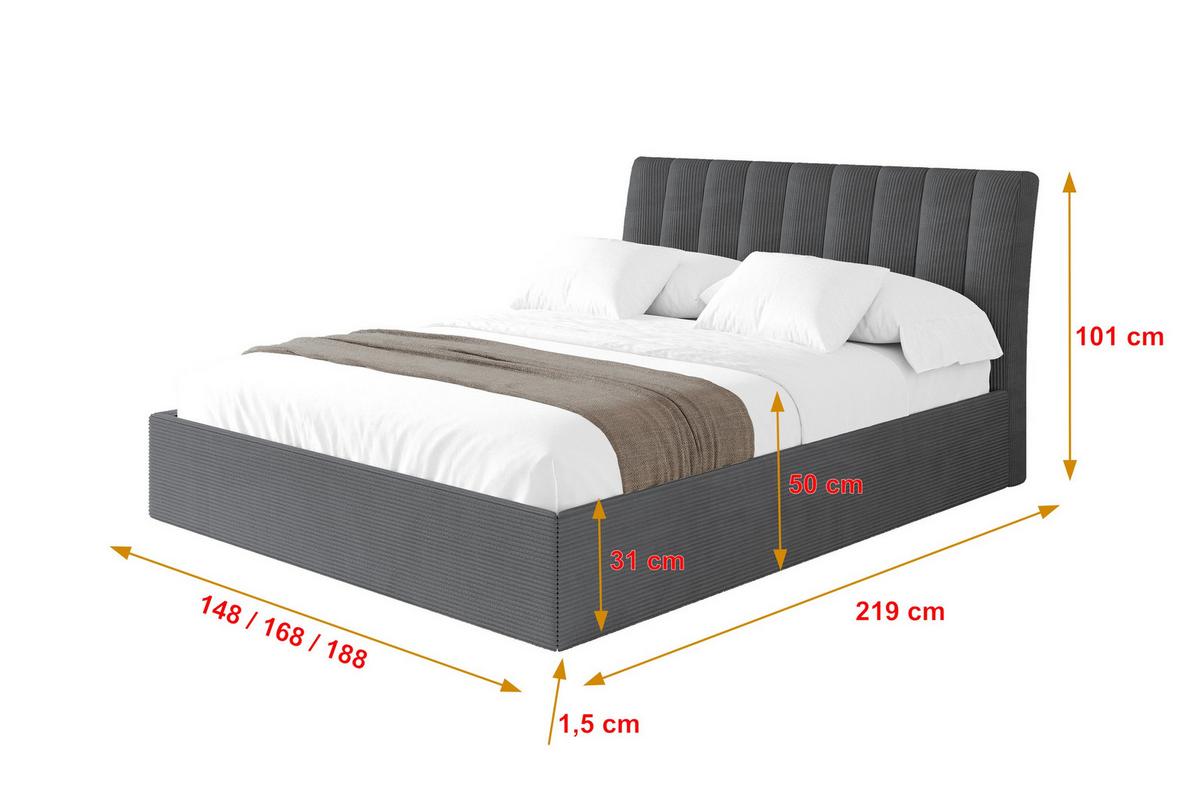 POLSTERBETT mit Bettkasten und Lattenrost, Bett mit Matratze H3/H4 - ILAN 160x200 Dunkelgrau - Anthrazit, Holzwerkstoff/Textil (160/200cm) - ALTDECOR