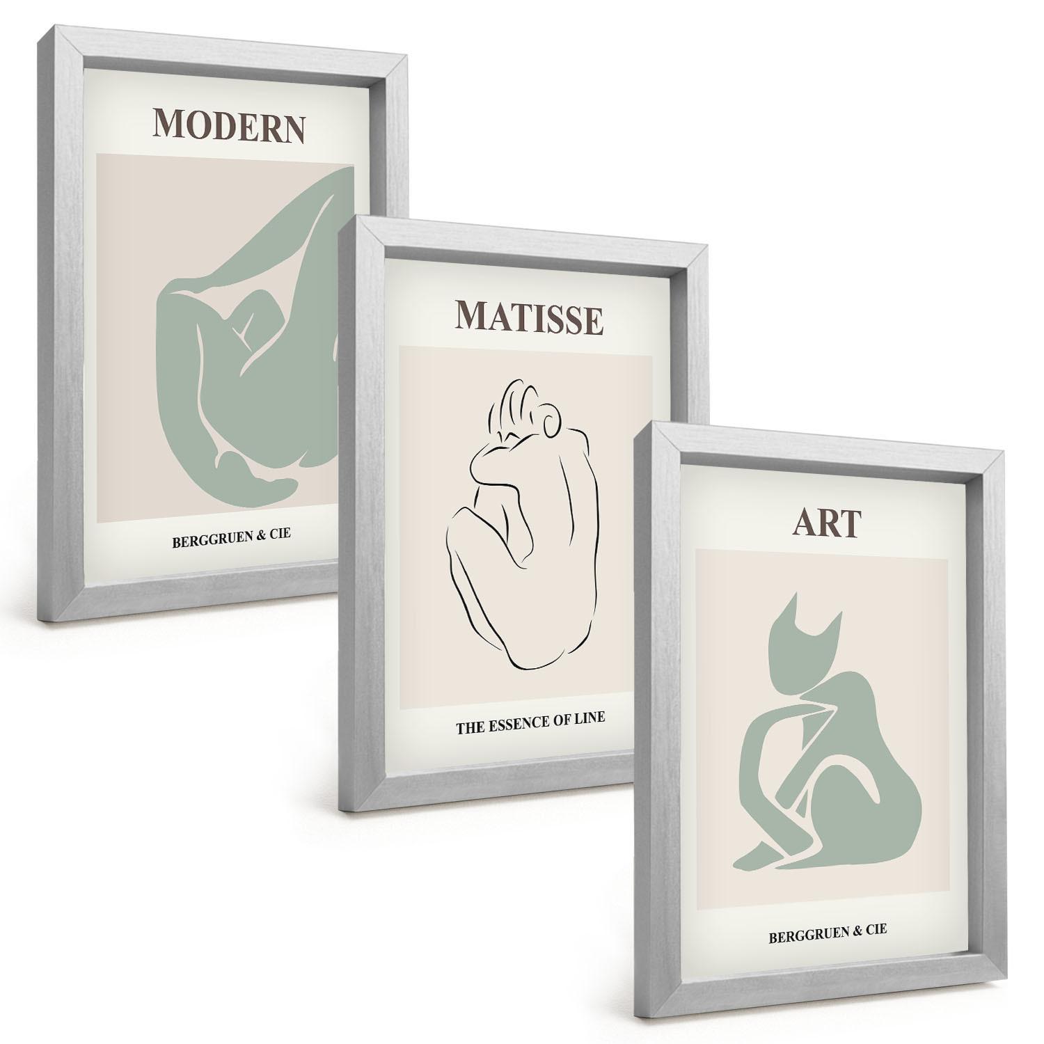 BILDER SET 3er Set - 20x30 cm Silberner Rahmen - Abstrakte Pastellfiguren - Silberfarben, Kunststoff (20/30cm) - TULUP