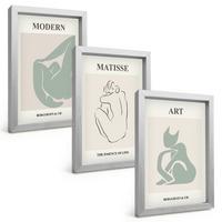 BILDER SET 3er Set - 20x30 cm Silberner Rahmen - Abstrakte Pastellfiguren - Silberfarben, Kunststoff (20/30cm) - TULUP