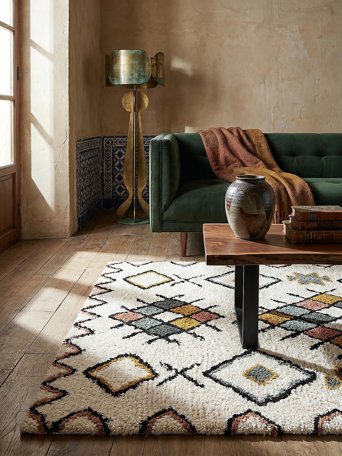 WOLLTEPPICH BRUE, mit Rautenmuster, aus Wolle, Bunt, 120 x 170 cm - Multicolor, Textil (170/120cm) - KADIMA DESIGN