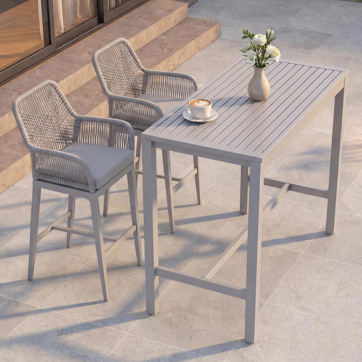 SET BARTISCH + BARHOCKER eckig Grau 3er Set-Set - Grau, Metall (65/130/105cm) - MCW