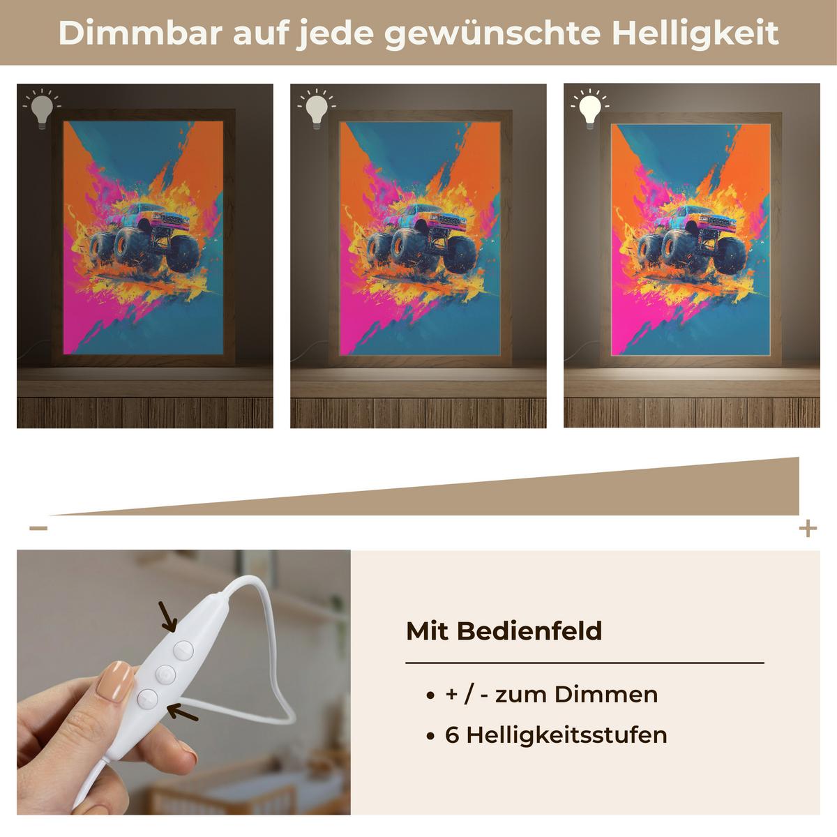 NACHTTISCHLAMPE Monstertruck - Abstrakt - Farbspritzer - Farbenfroh 20x30 cm - Pink, Holzwerkstoff (8/20/30cm) - OnlyWow
