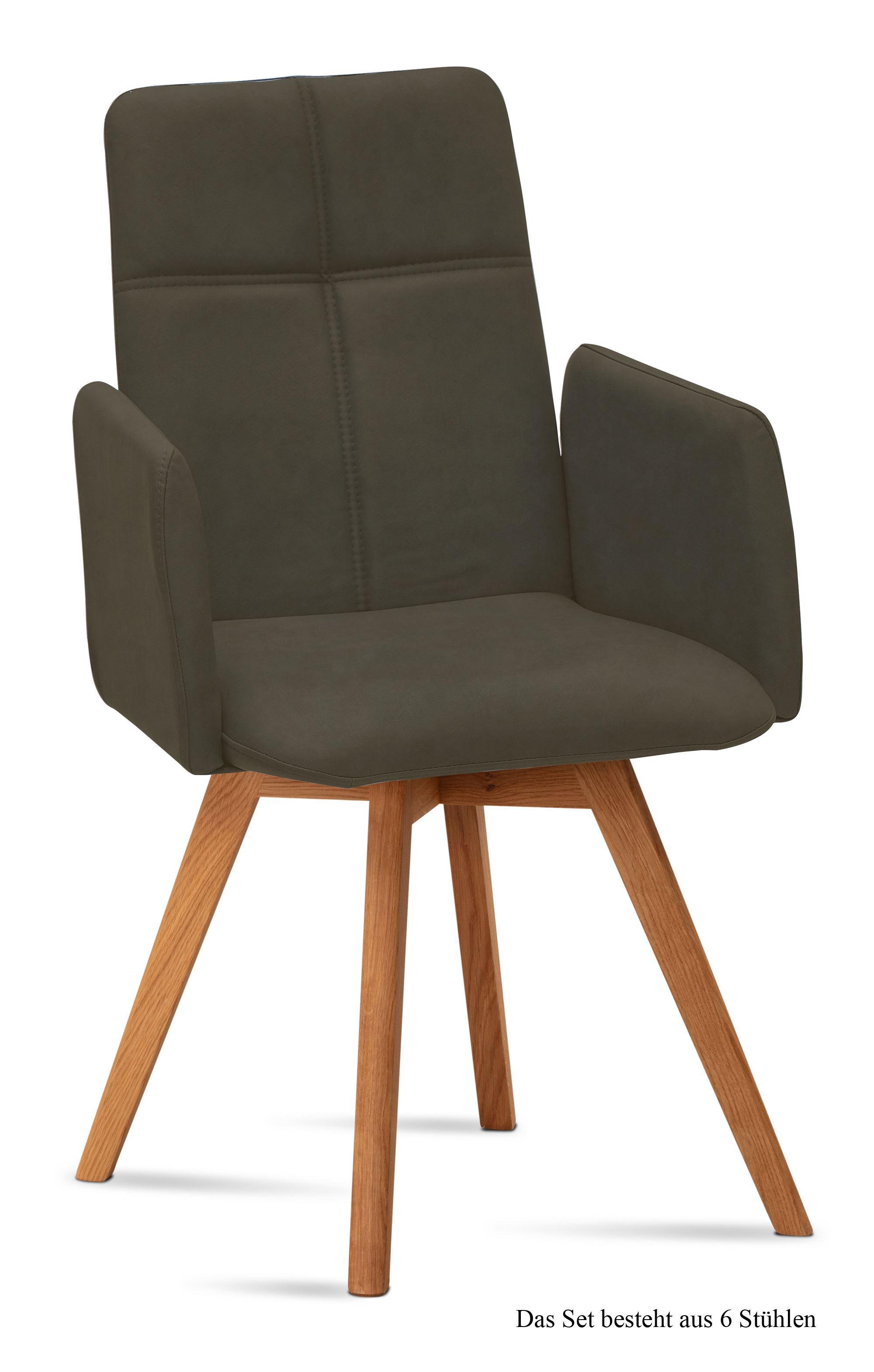 ARMLEHNSTUHL (6er-Set) Dinah 52x92x60 Eiche geölt/Khaki - Dunkelgrün/Eichefarben, Kunststoff (60/92/52cm) - 58aufmkessel