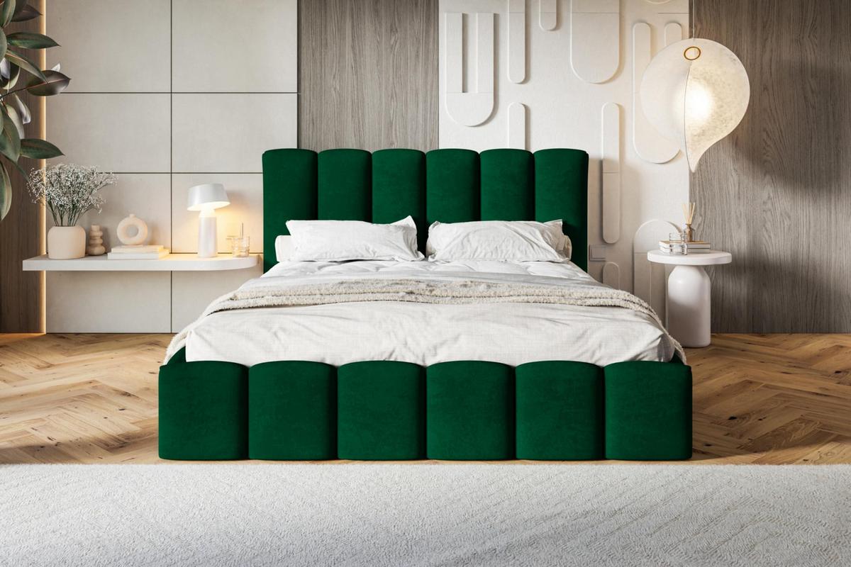 BETT 120x200 - Polsterbett mit Bettkasten und Holzrahmen - Modern Betten - Glatter Kronos-Stoff- Kollektion Lucy - Grün - Grün, Holz/Textil (120/200cm) - Alpi-Möbel