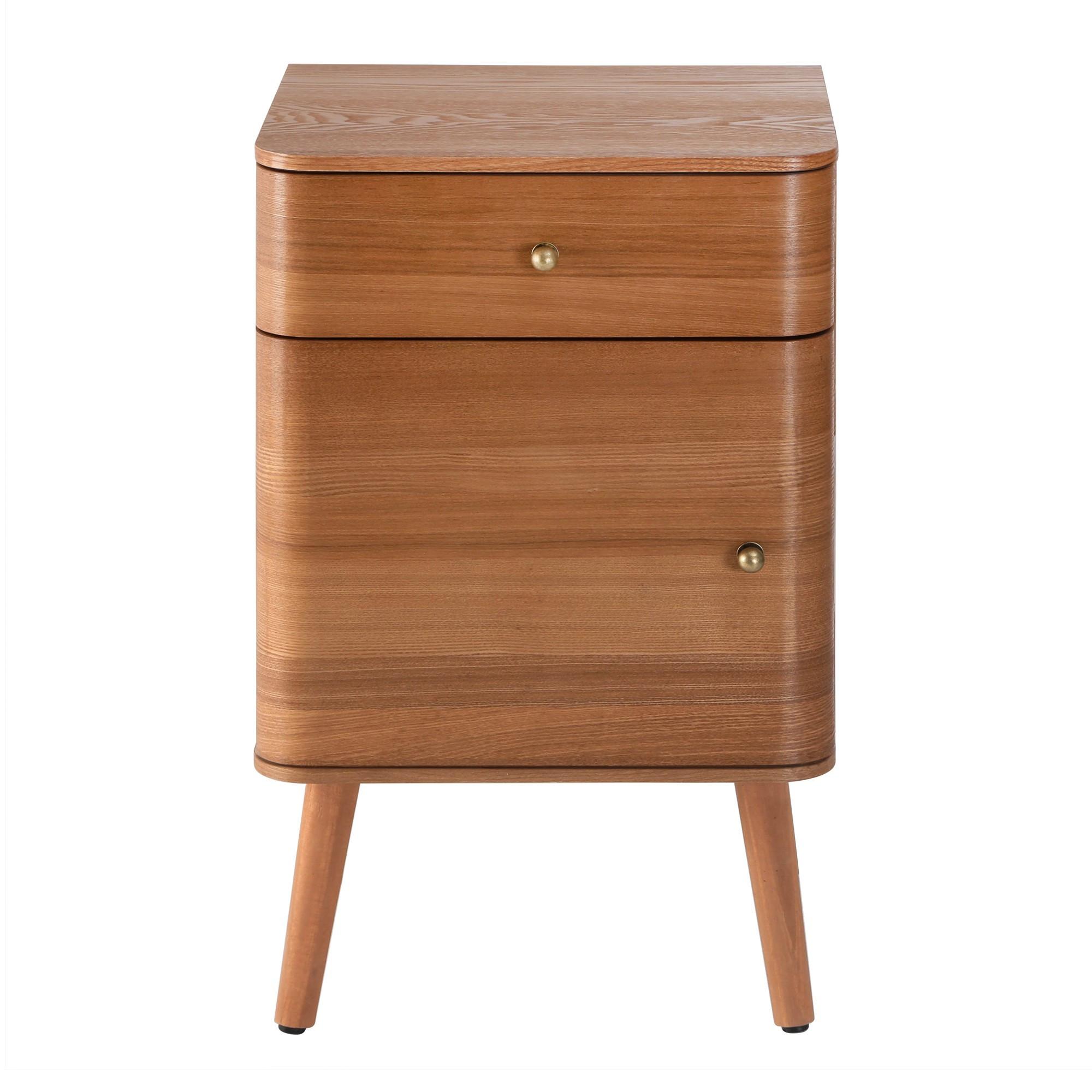 NACHTTISCH 1 Schublade 1 Tür, Fronten mit abgerundeten Kanten 35/71/42 cm - Nussbaumfarben, Holzwerkstoff (35/71/43.5cm) - Calicosy