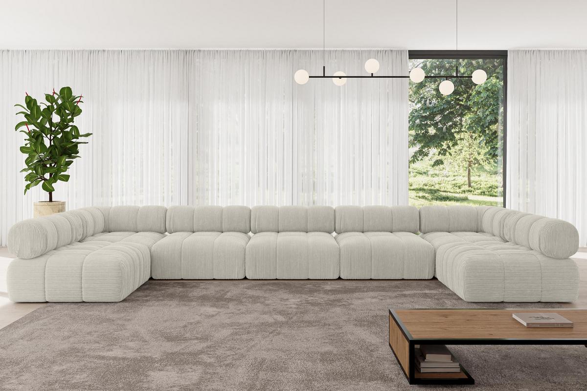 WOHNLANDSCHAFT modulares Sofa Garvo-U3 - 475x190x70 cm Creme Cord - Hellgrau/Creme, Holzwerkstoff/Textil (475/70/190cm) - ALTDECOR