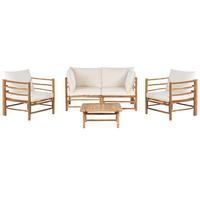 LOUNGE SET 4-Sitzer Bambusholz hellbraun 3-teilig Auflagen cremeweiß Cerreto - Creme, Holz - Beliani