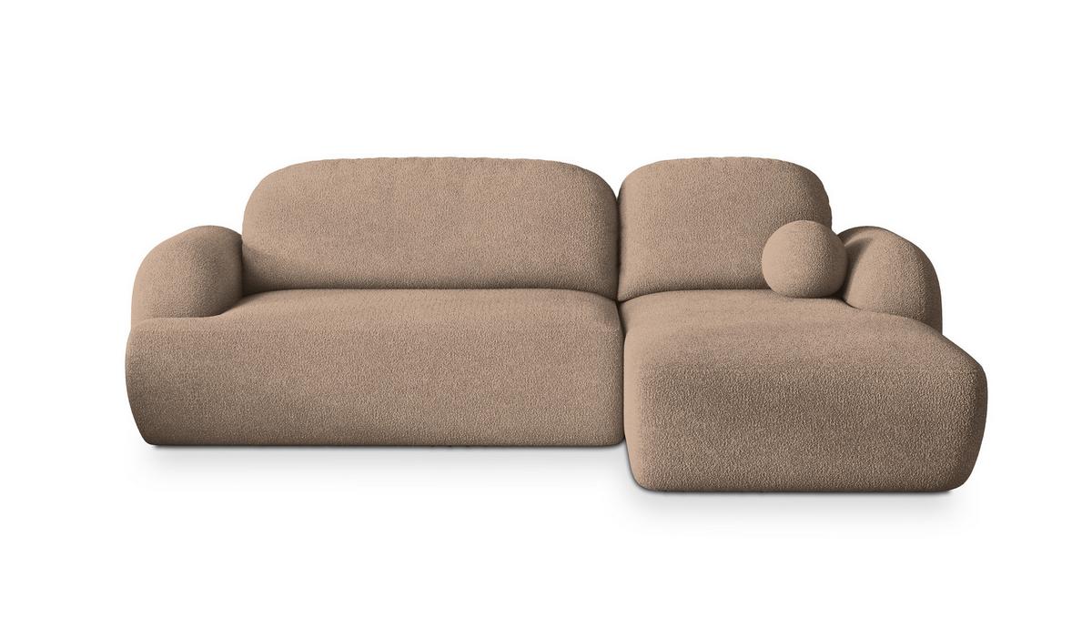 ECKSOFA MODENZA N R-S Beige Boucle-Stoff mit Schlaffunktion - Beige/Schwarz, Holz/Kunststoff (266/148cm) - MASSENO