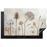 HERDABDECKPLATTE Blumen - Aquarell - Stilleben - Braun - Vintage Induktionsschutz 81.6x52.7 cm - Sandfarben, Kunststoff (81.6/52.7/0.2cm) - MuchoWow