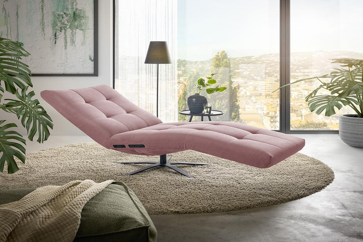 RELAXLIEGE LETICIA Pink Cord Drehbar (360°), Relaxfunktion - Schwarz/Rosa, Textil/Metall (82/115/156cm) - KAWOLA