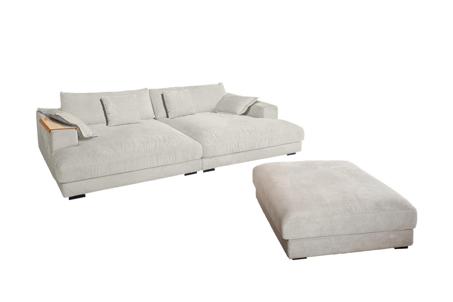 BIG SOFA-SET 7-TLG MADELINE Cremeweiß Cord - Creme/Schwarz, Kunststoff/Textil (290/85/170cm) - KAWOLA