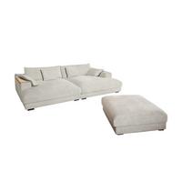 BIG SOFA-SET 7-TLG MADELINE Cremeweiß Cord - Creme/Schwarz, Kunststoff/Textil (290/85/170cm) - KAWOLA