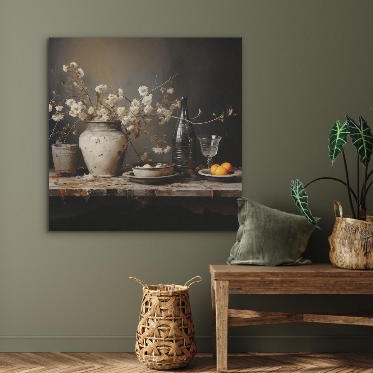 AKUSTIKBILD Stilleben - Blumen - Blumenstrauß - Vase - Wein Akustikpaneele 90x90 cm - Schwarz, Kunststoff (90/90/0.9cm) - MuchoWow