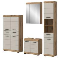 BADMÖBEL-SET Sand Kashmir, Evoke Eiche 4-teilig, Badkombination 201 cm - Kaschmir/Eichefarben, Glas/Holzwerkstoff (201/191/34cm) - Inn.Furn
