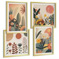 BILDER SET 4er Set - 50x50 cm & 40x60 cm Goldrahmen - Boho-Pflanzenmuster - Goldfarben, Kunststoff (50/50cm) - TULUP