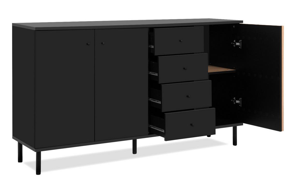 SIDEBOARD schwarz, Eiche Artisan 160 cm, Kommode mit viel Stauraum - Schwarz/Eiche Artisan, Holzwerkstoff/Metall (160/90/40cm) - Furn.Design