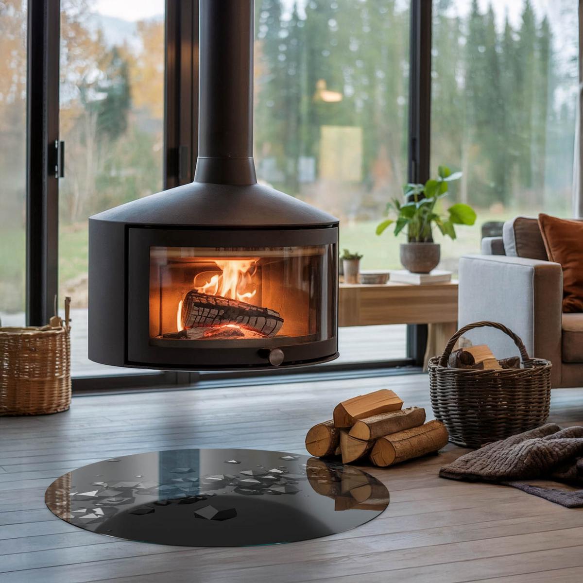 GLASPLATTE für Kamin Ø 80 cm - Schwarz, Glas (80/80/0.4cm) - TULUP