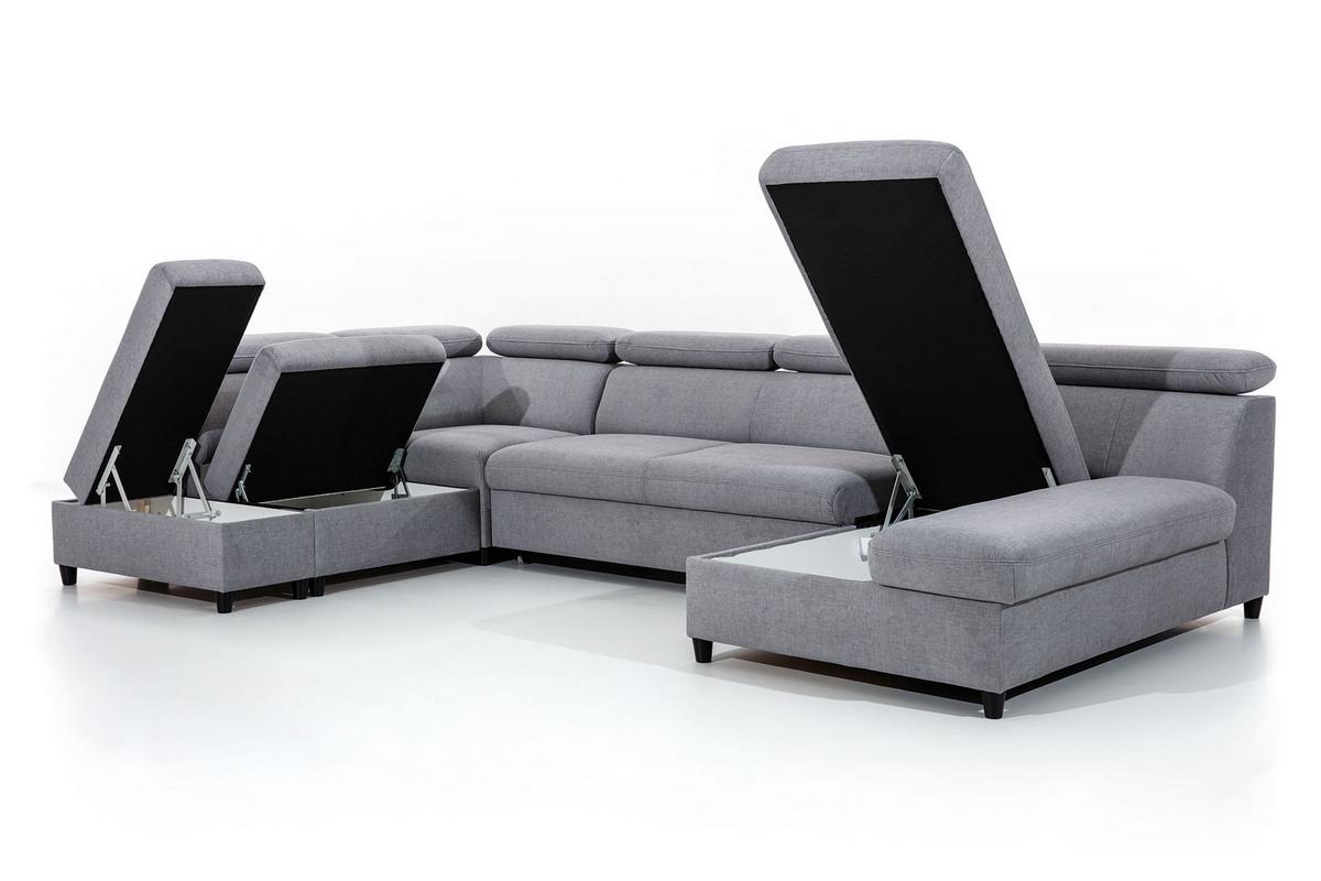 WOHNLANDSCHAFT Olettio Braun 342/205/96 cm – großes Sofa mit Schlaffunktion L - Schwarz/Braun, Holz/Textil (205/96/342cm) - AX Living