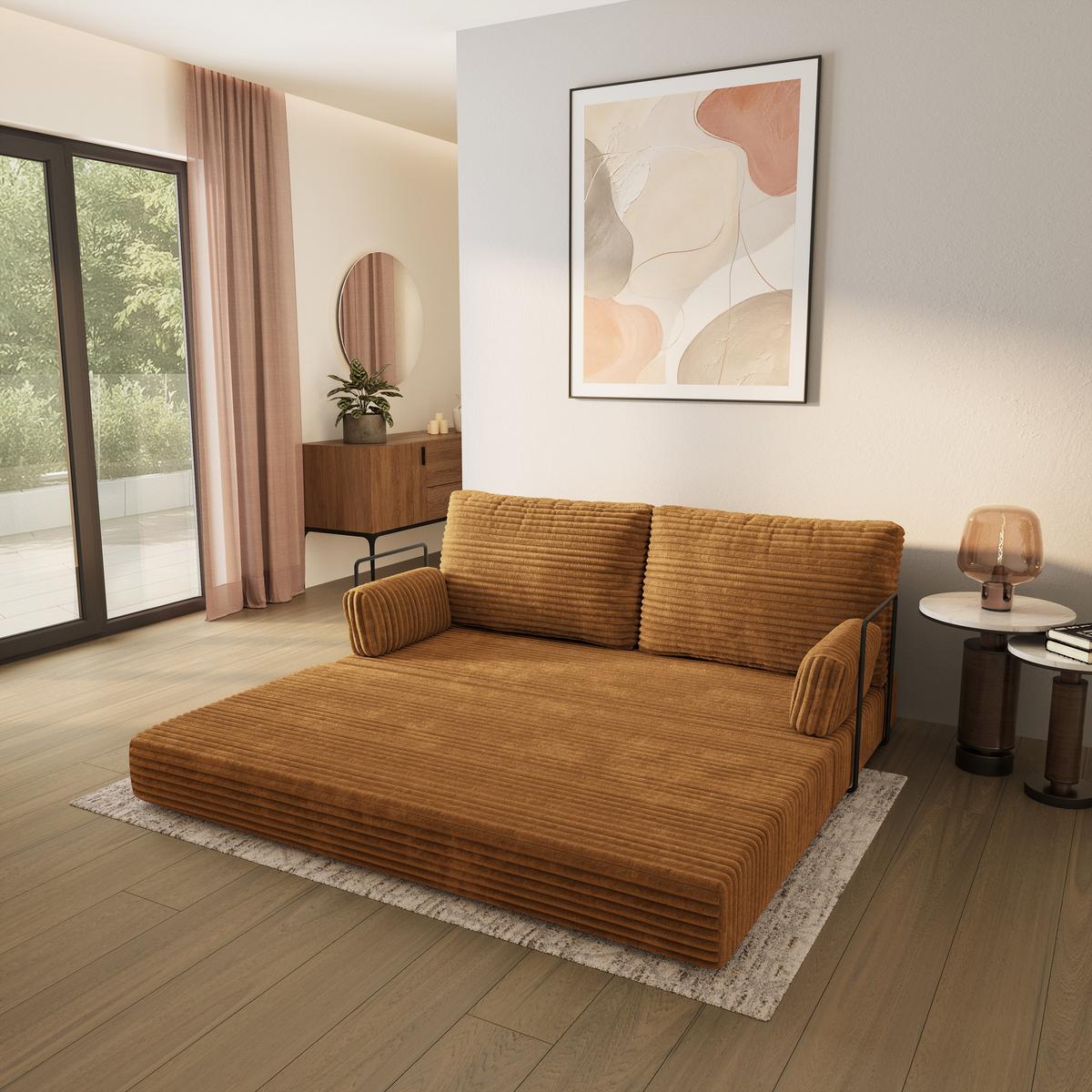 BETTSOFA SILAR aus Schaumstoff Kordstoff Orange Schlaffunktion - Orange, Textil (170/86/80cm) - MASSENO