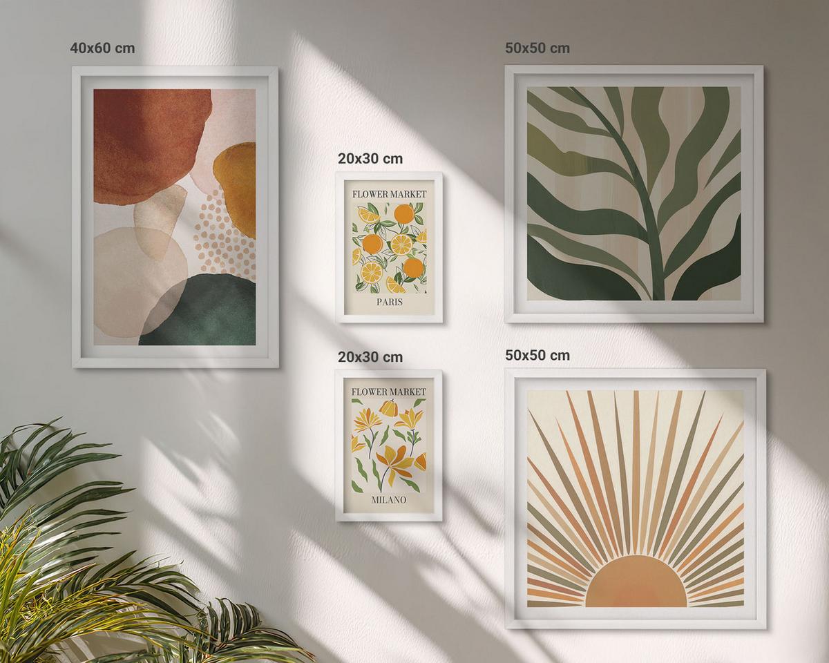 BILDER SET 5er Set - 50x50 cm & 20x30 cm & 40x60 cm Weißer Rahmen - Abstrakte Blumenmotive - Weiß, Kunststoff (40/60cm) - TULUP