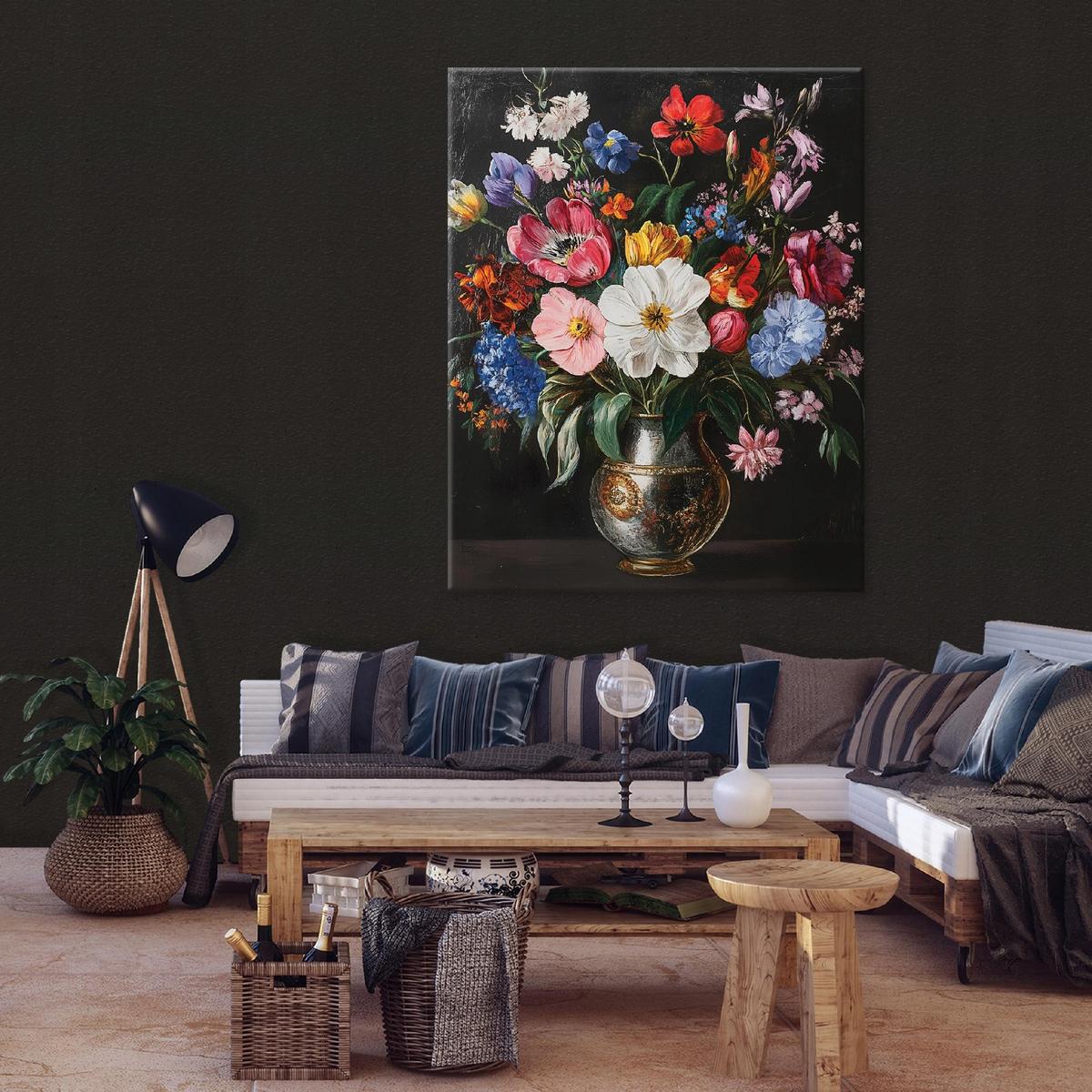 LEINWANDBILD Blumen Schwarz Schlafzimmer Modern 100x70 - Multicolor, Holzwerkstoff (70/100cm) - Wallarena