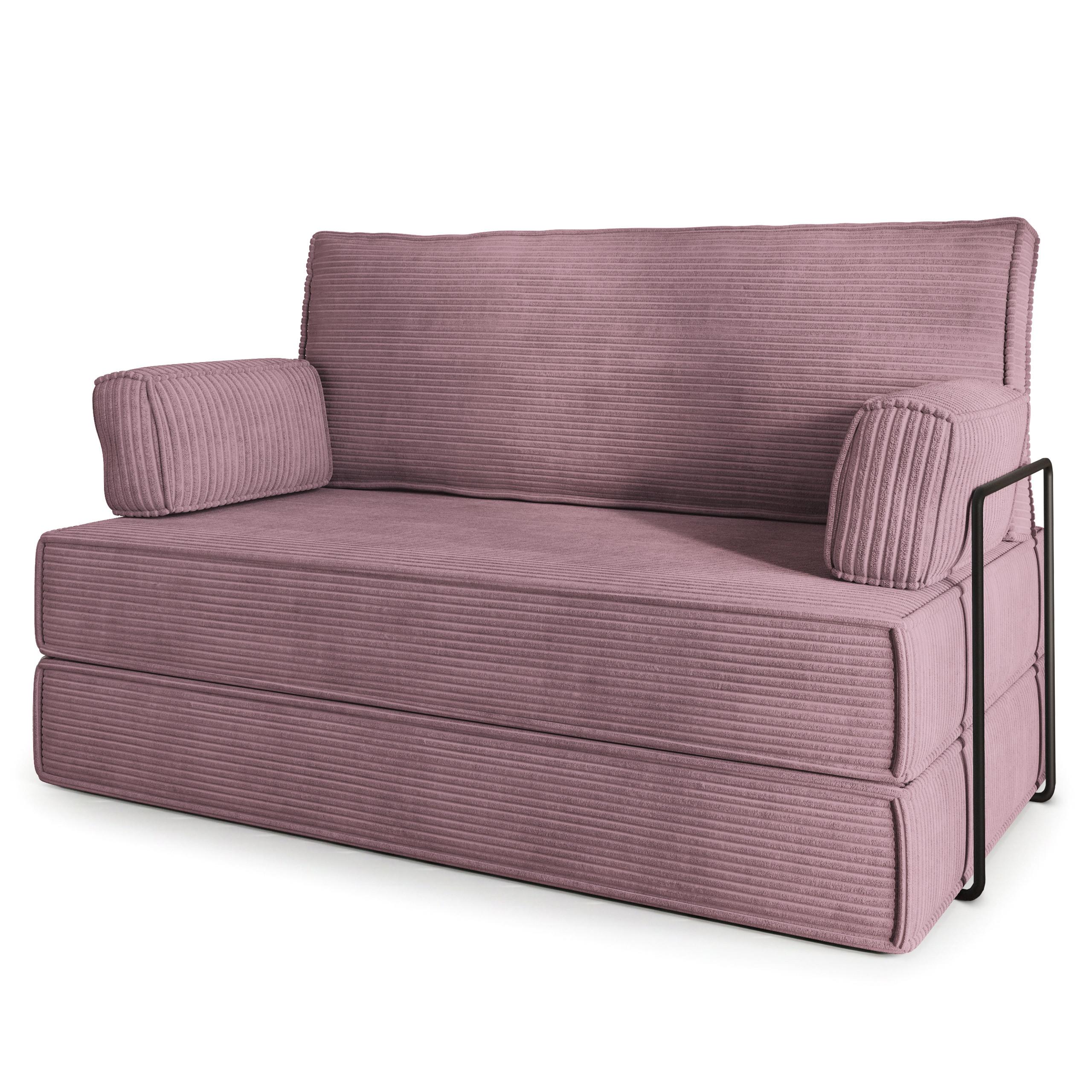 BETTSOFA LADIA aus Schaumstoff Kordstoff Lila Schlaffunktion - Lila, Textil (140/86/60cm) - MASSENO