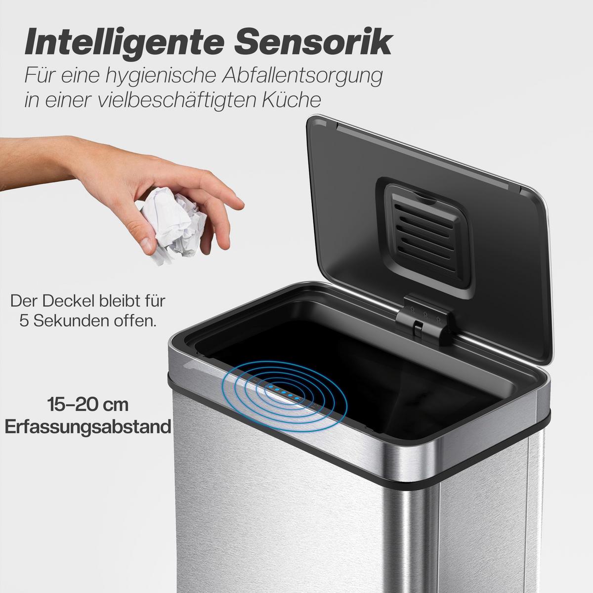 SENSOR-MÜLLEIMER Edelstahl Silber - Silberfarben, Metall (27/54/39cm) - HOMCOM