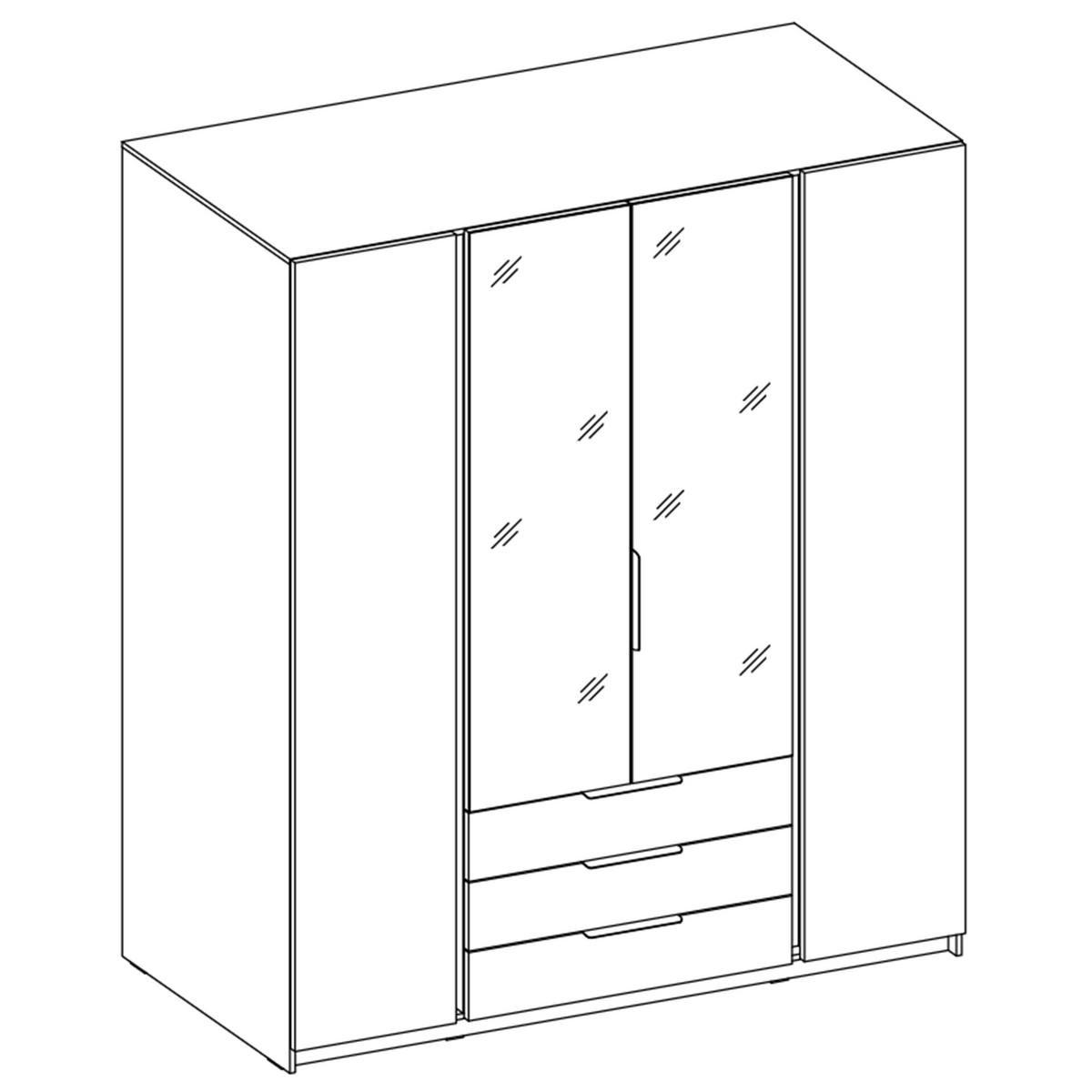 KLEIDERSCHRANK Nehir Eiche Evoke/Schwarz 200 cm - 4T3S Modern mit Schubladen und 2 Spiegeln mittig - Eichefarben/Schwarz, Holzwerkstoff/Kunststoff (200/239/61.9cm) - AX Living