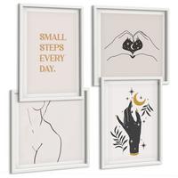 BILDER SET 4er Set - 50x50 cm & 40x60 cm Weißer Rahmen - Minimalistische Boho-Illustrationen - Weiß, Kunststoff (50/50cm) - TULUP