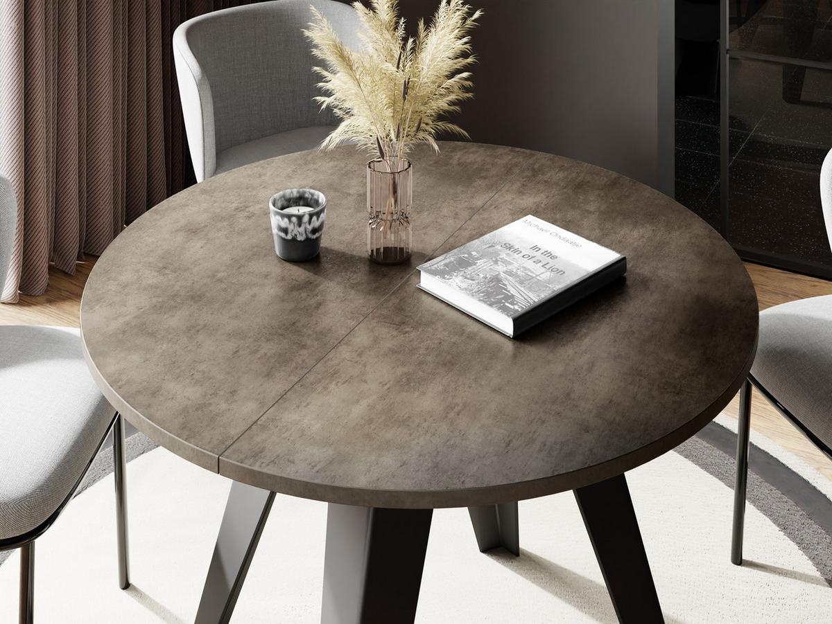 ESSTISCH Glory runder ausziehbarer, Dunkelgrauer Chicago Beton 90-130/100/76 cm - Dunkelgrau/Schwarz, Holzwerkstoff/Metall (90/130/76cm) - WFL GROUP