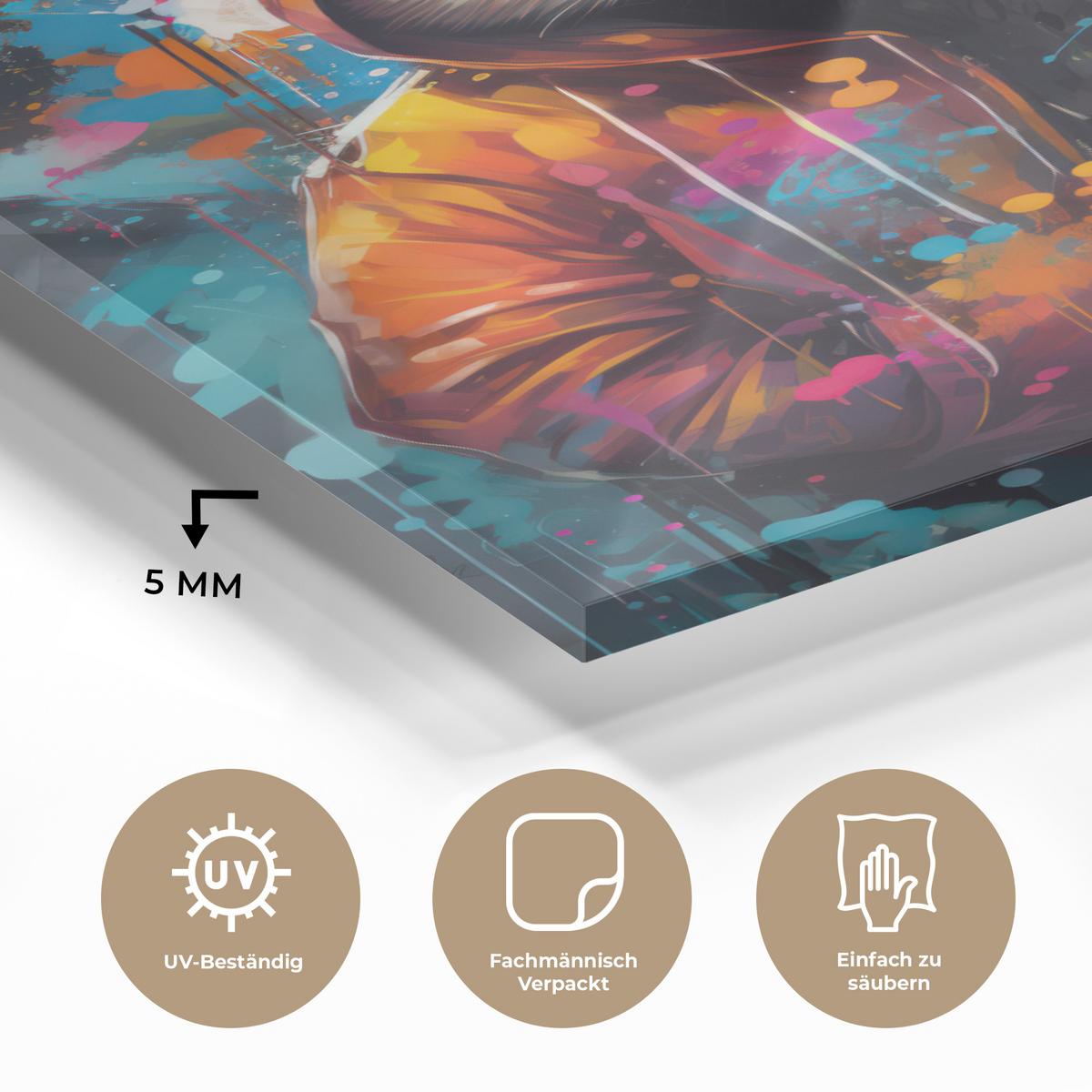 ACRYLGLASBILD Panda - Jacke - Graffiti - Orange 80x120 cm - Orange, Glas (80/120cm) - MuchoWow