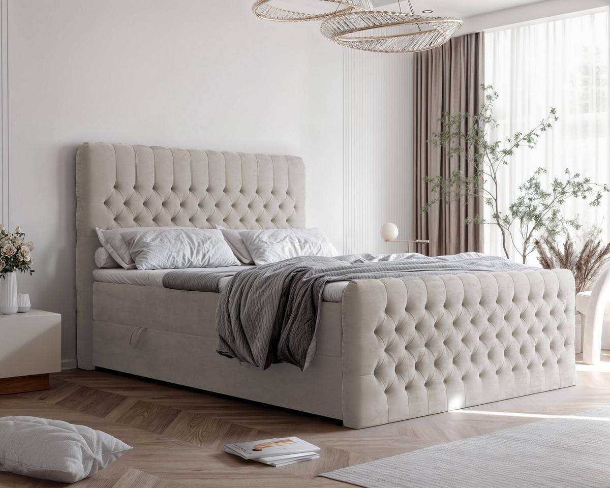 BOXBETT 140x200 cm mit Topper - Beige, Holzwerkstoff/Textil (140/200cm) - Idohome