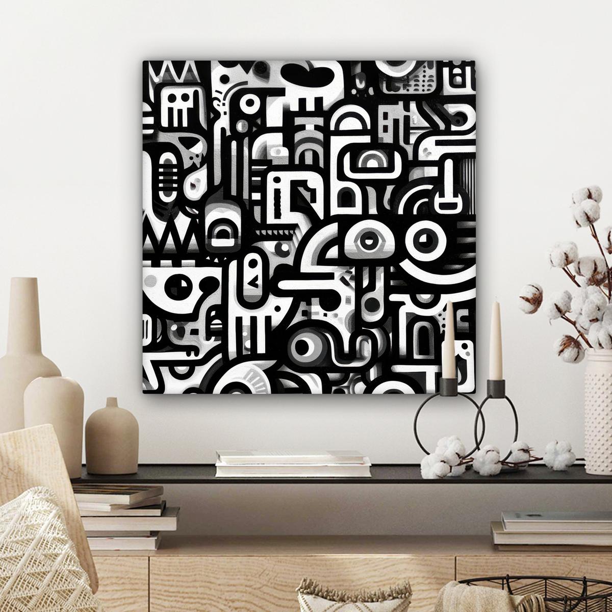 LEINWANDBILD Symbole - Abstrakt - Grafik - Schwarz Wandbild Wohnzimmer 50x50 cm - Schwarz, Textil (50/50cm) - MuchoWow