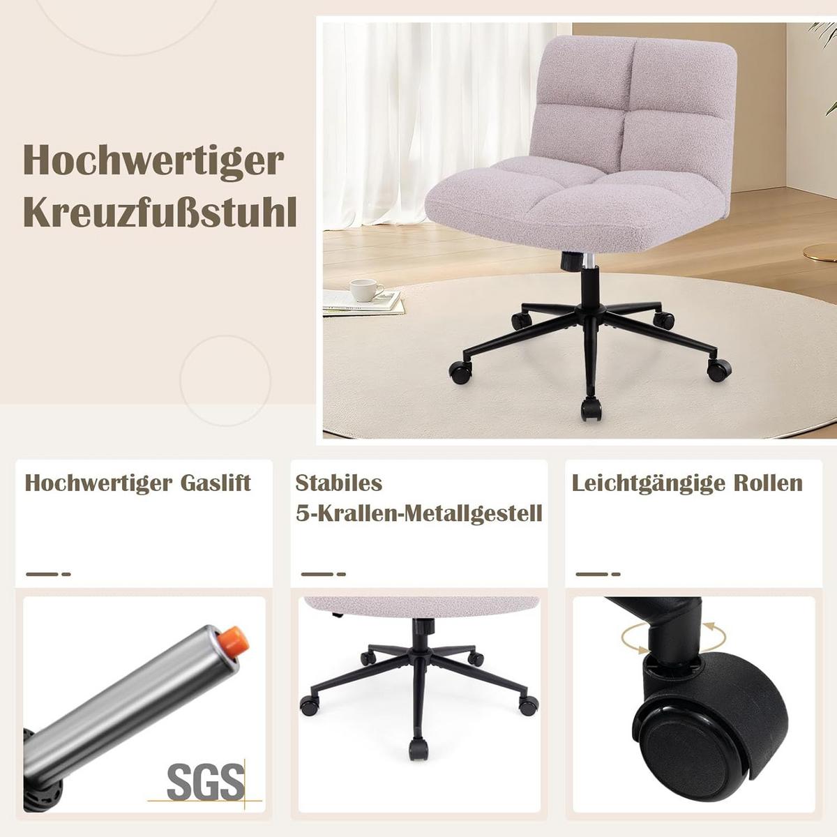 BÜROSTUHL Hellgrau - Hellgrau, Textil (73/87/69cm) - COSTWAY