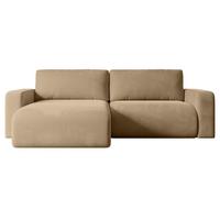 ECKSOFA mit Schlaffunktion und Bettkasten KLEEA-L - 247x143x83 cm Beige Velours - Beige/Schwarz, Holzwerkstoff/Kunststoff (247/143cm) - ALTDECOR