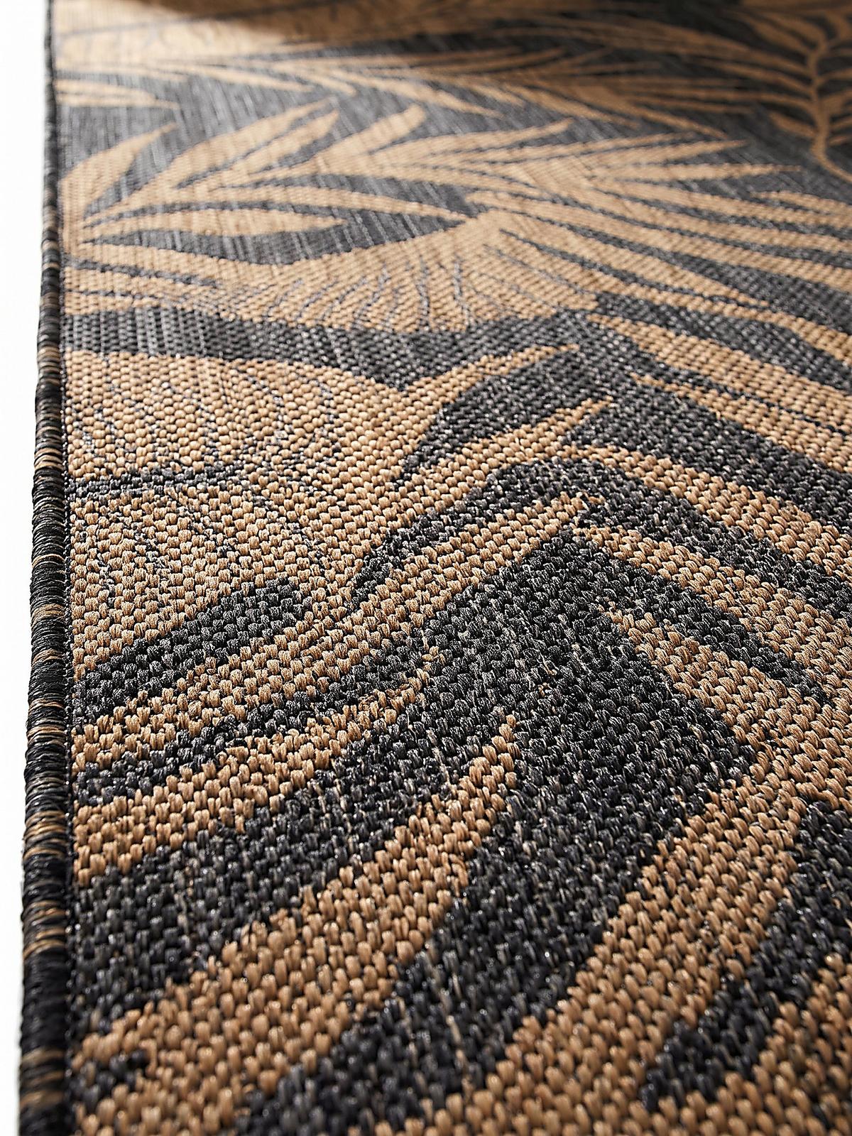 TEPPICH Flachgewebe, Outdoor, Fußbodenheizung-geeignet, mit Blattmotiv, VIGOLENO in Schwarz-Beige, 240 x 340 cm - Schwarz, Textil (240/340cm) - KADIMA DESIGN