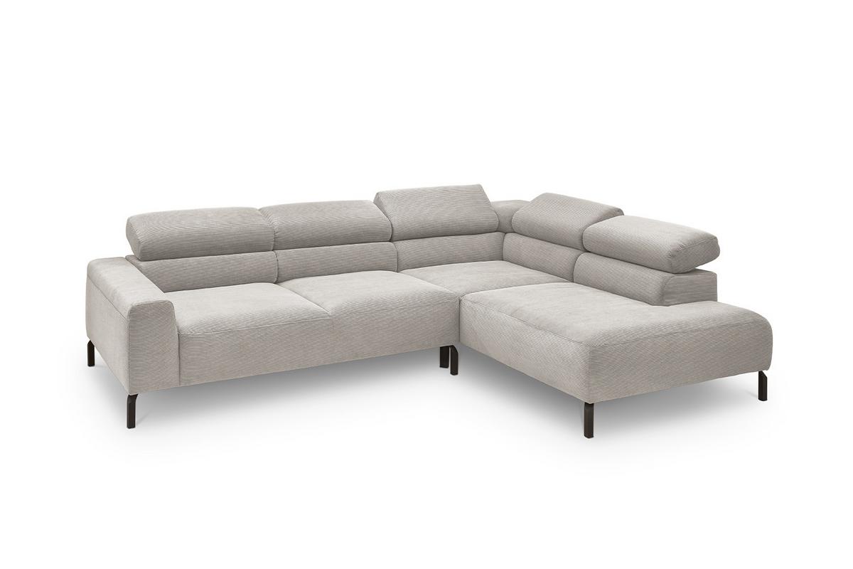 ECKSOFA DELIA Silber Cord - Silberfarben/Schwarz, Textil/Metall (276/219cm) - KAWOLA