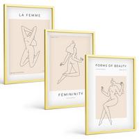 BILDER SET 3er Set - 40x60 cm Goldrahmen - Poster mit minimalistischen Frauensilhouetten - Goldfarben, Kunststoff (40/60cm) - TULUP
