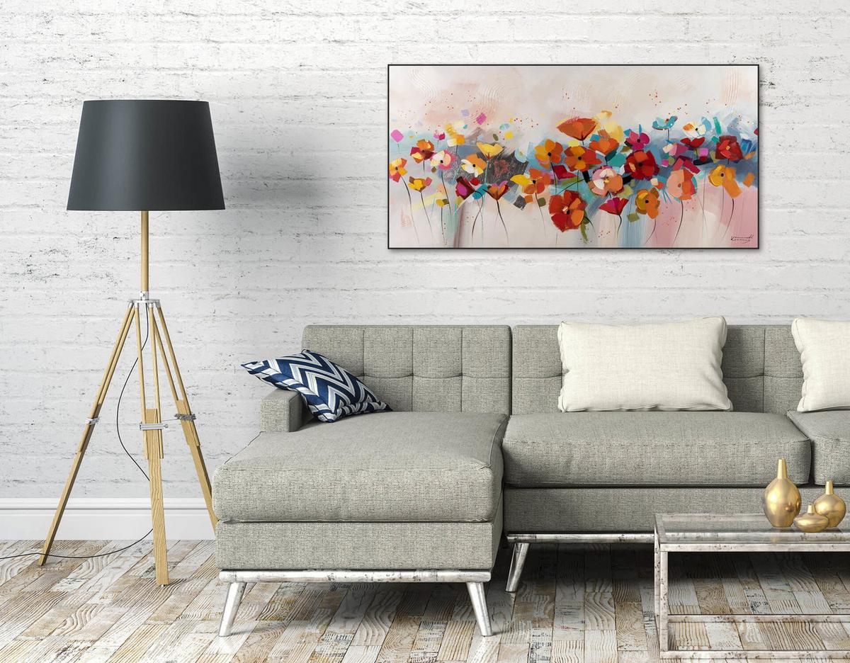 ACRYLBILD HANDGEMALT 120/60 cm - Blau/Rot, Holz/Textil (120/60cm) - KUNSTLOFT