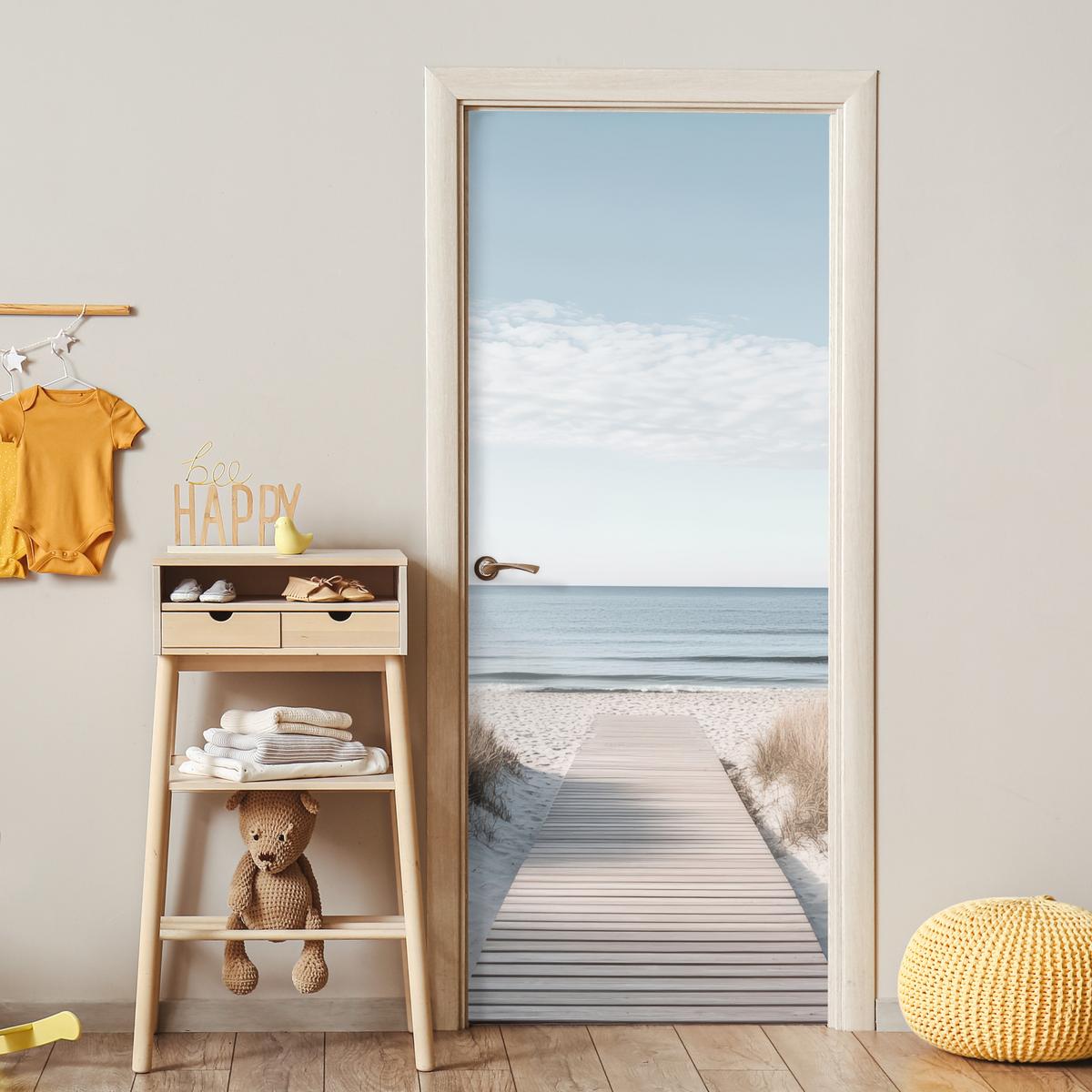 TÜRAUFKLEBER Pfad - Strand - Dünen - Natur 90x215 cm - Türtapete - Hellgrau, Kunststoff (90/0.1cm) - MuchoWow
