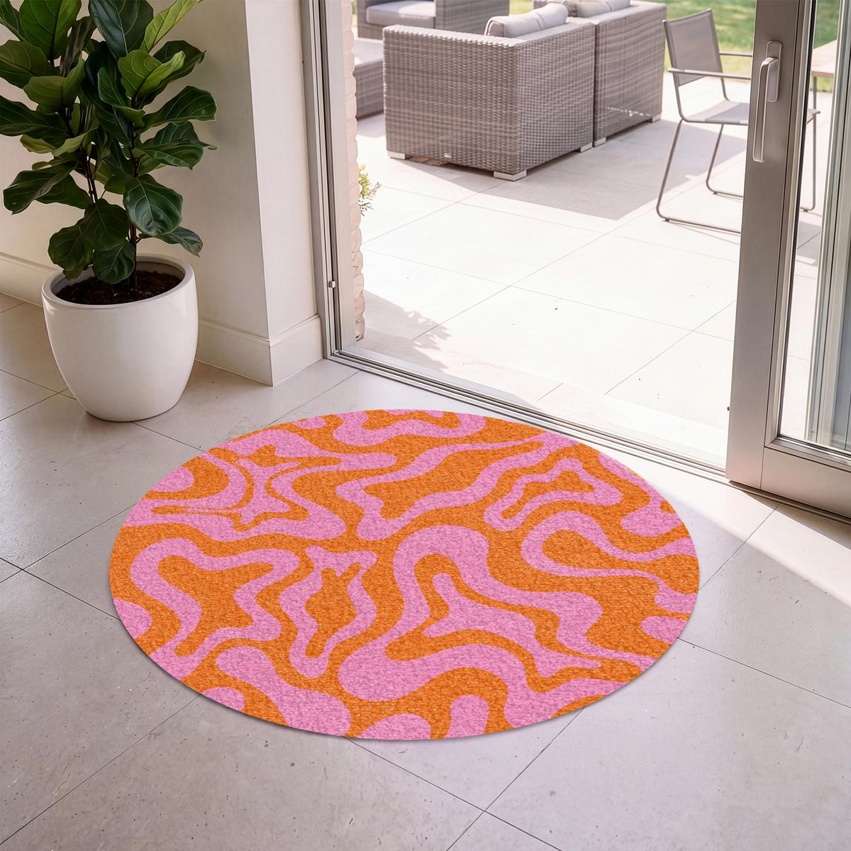 FUSSMATTE Muster - Rosa - Orange - Abstrakt - Modern Türmatte 120x120 cm - Pink, Kunststoff (120/0.4cm) - MuchoWow