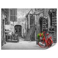 FOTOTAPETE für Wohnzimmer Italienische Gasse Rotes Fahrrad Toskana 400x280 - Rot/Schwarz, Papier (400/280cm) - Muralo