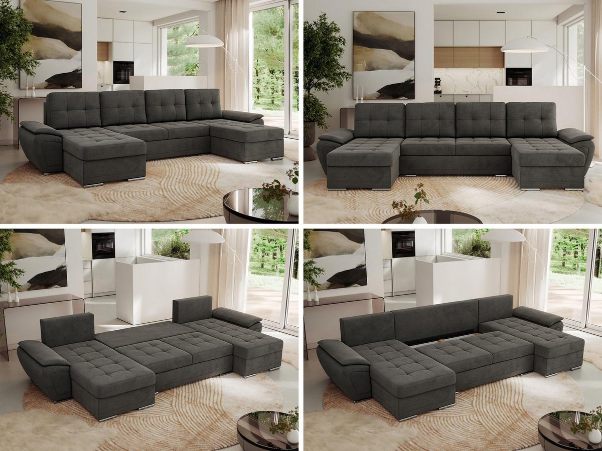 WOHNLANDSCHAFT UMBRIA U Dunkelgrau Velvet - Dunkelgrau/Grau, Textil/Metall (336/85/157cm) - MKS